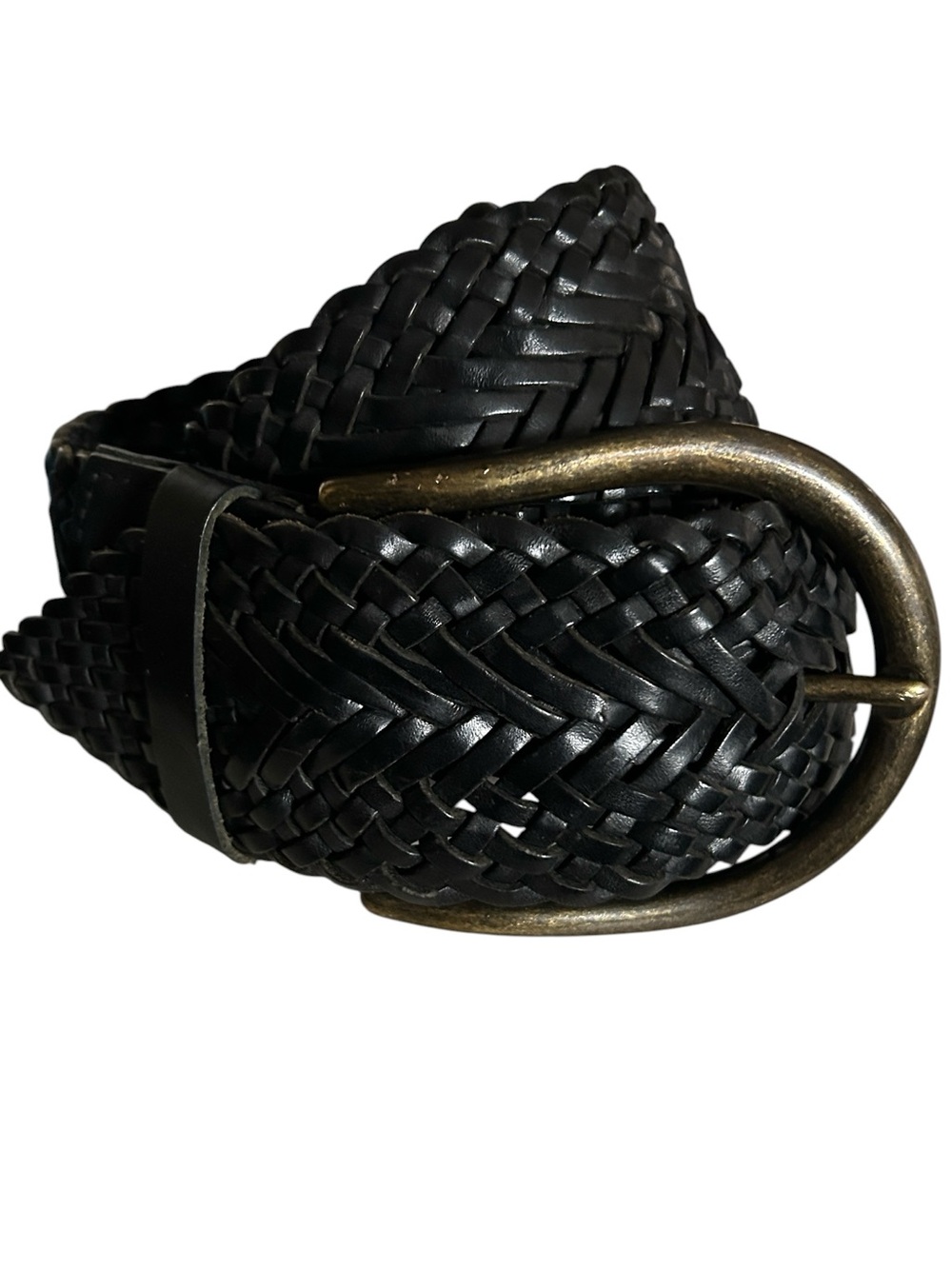 Brave Beltworks Vintage Wide Woven Belt Brass Buckle Black Size 34 - Picture 2 of 6